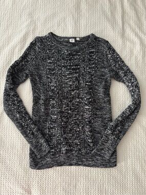 GAP Women's Black & White Marled Cable Crew Sweater